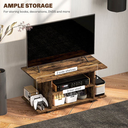 Rinael 80cm Wooden Rustic Brown Mobile TV Storage Unit With Shelves And Bookcase Style Design