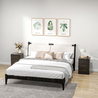 Salasa Set Of 2 White Bedside Tables With Drawer And OFauxn Shelf Featuring Metal Rail Detail