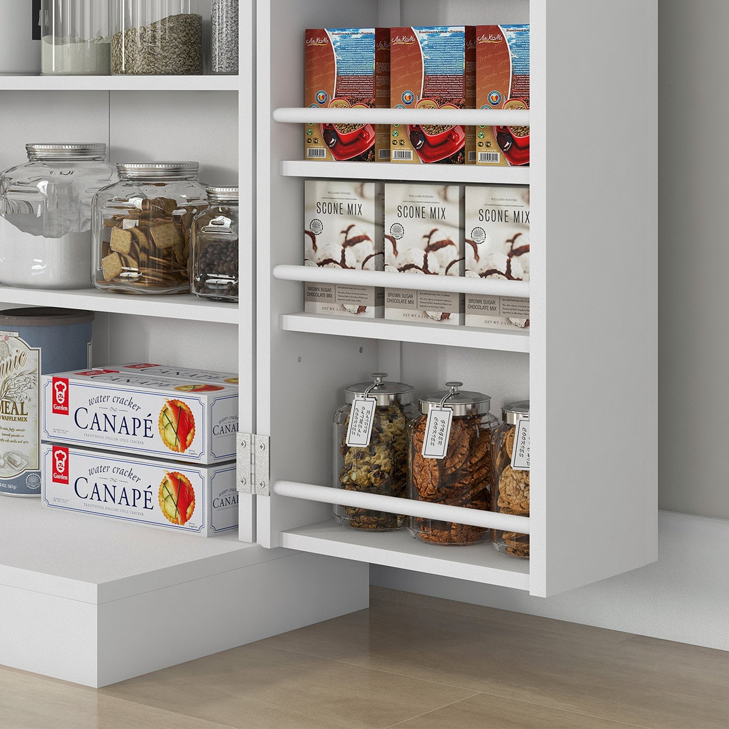 Kanese Wooden White 6 Tier Kitchen Pantry Cabinet With Slatted Door Racks