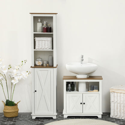 Dokala 2 Piece Bathroom Furniture Set With Tall Cabinet And Under Sink Storage Ash Wood Effect