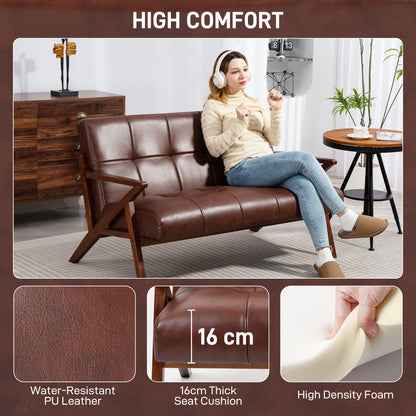 Kara Faux Leather Brown Compact 2 Seater Sofa With Tufted Back