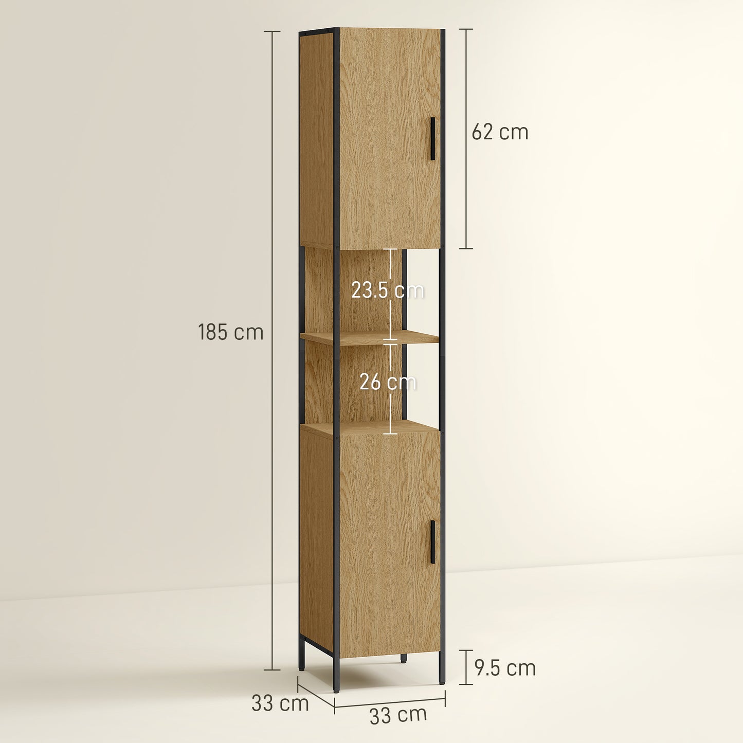 Rambette Tall Bathroom Storage Cabinet With Double Doors OFauxn Compartments And Adjustable Shelves Natural Wood Finish