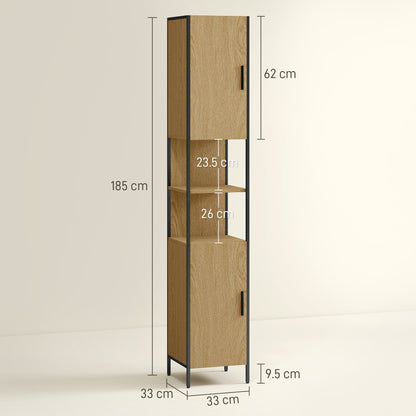 Rambette Tall Bathroom Storage Cabinet With Double Doors OFauxn Compartments And Adjustable Shelves Natural Wood Finish