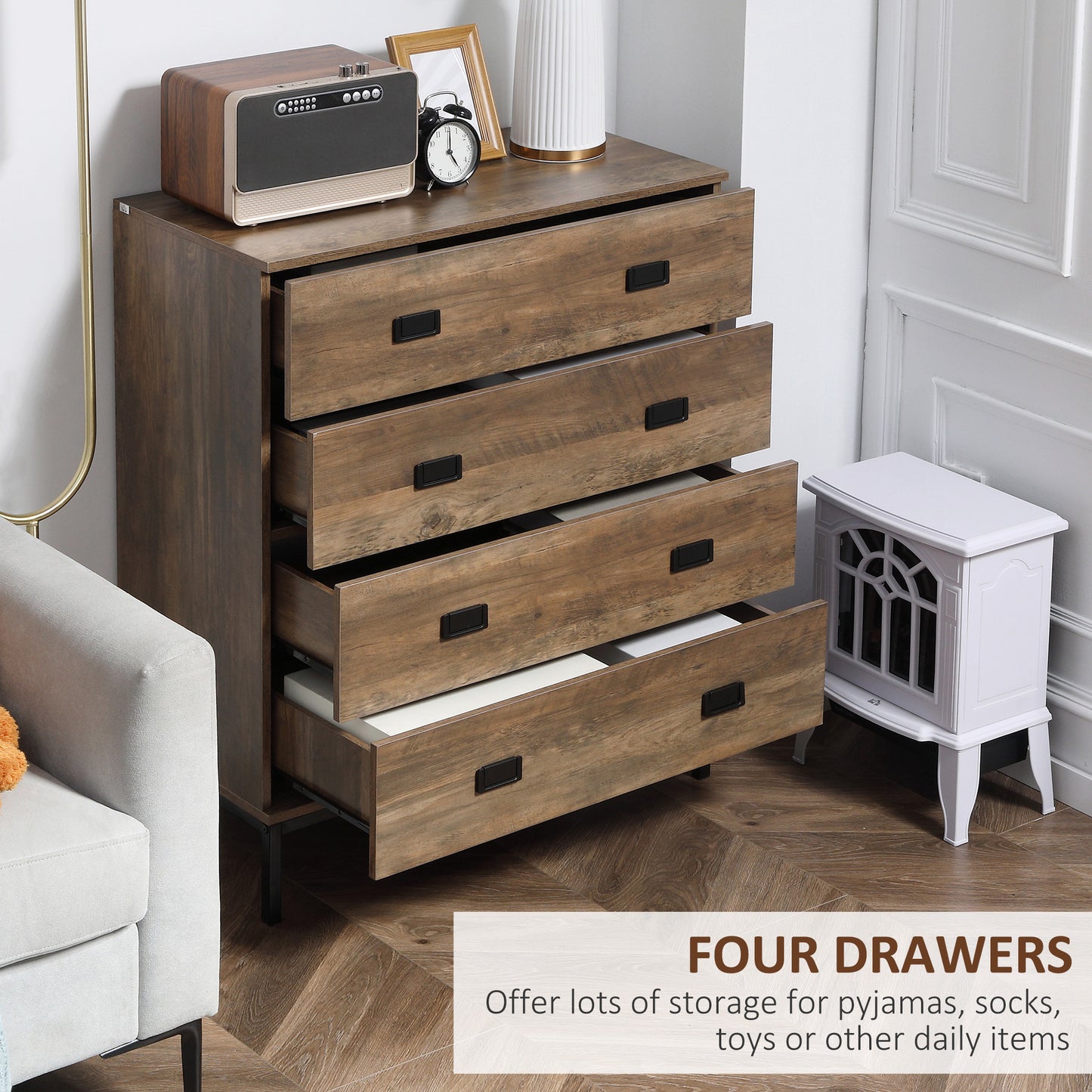 Paleba Romi Metal And Wood Brown 4 Drawer Storage Chest With Steel Frame