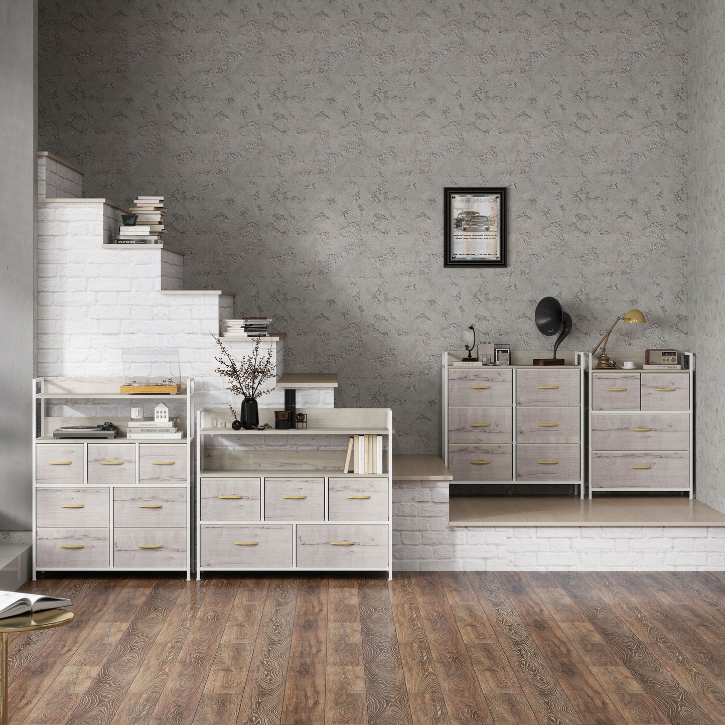 Nakatte White Metal and Grey Fabric 5 Drawer Storage Chest