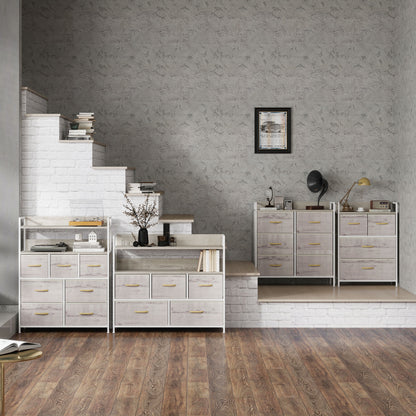 Nakatte White Metal and Grey Fabric 5 Drawer Storage Chest