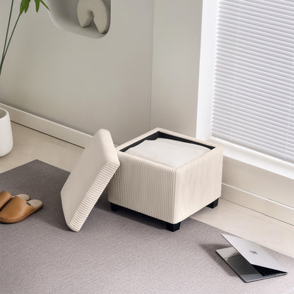 Rivima Square Beige Corduroy Storage Ottoman Bench With Removable Lid