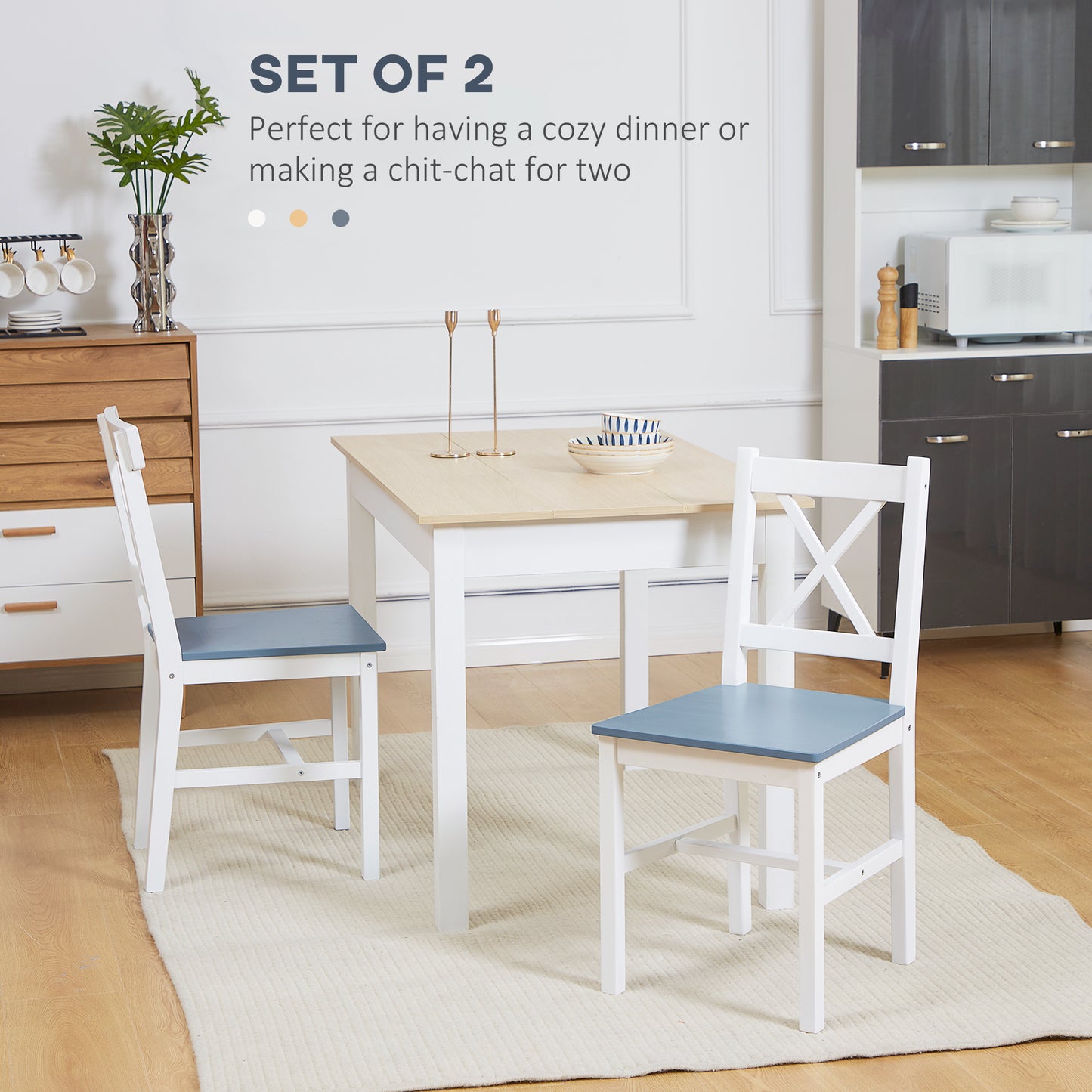 Fasere Solid Wood White and Grey Cross Back Dining Chairs Set Of 2 With Traditional Frame