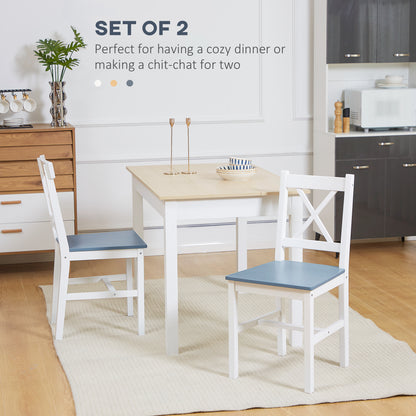 Fasere Solid Wood White and Grey Cross Back Dining Chairs Set Of 2 With Traditional Frame