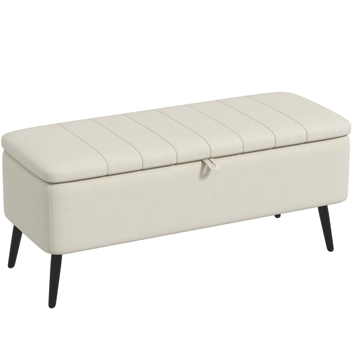 Zimina Linen Look Cream Storage Ottoman Stripe Top