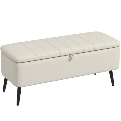 Zimina Linen Look Cream Storage Ottoman Stripe Top