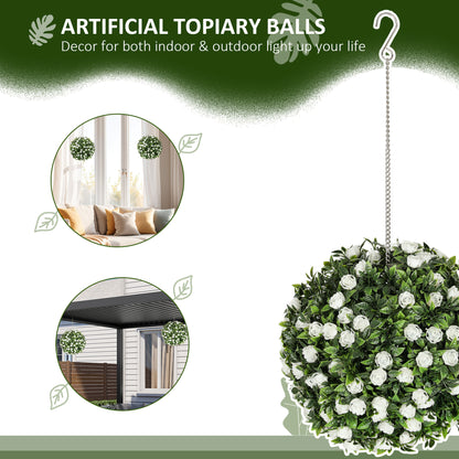 Lukaka Dino Set Of 2 Artificial UV Resistant Rose Style Topiary Balls H8 28cm White