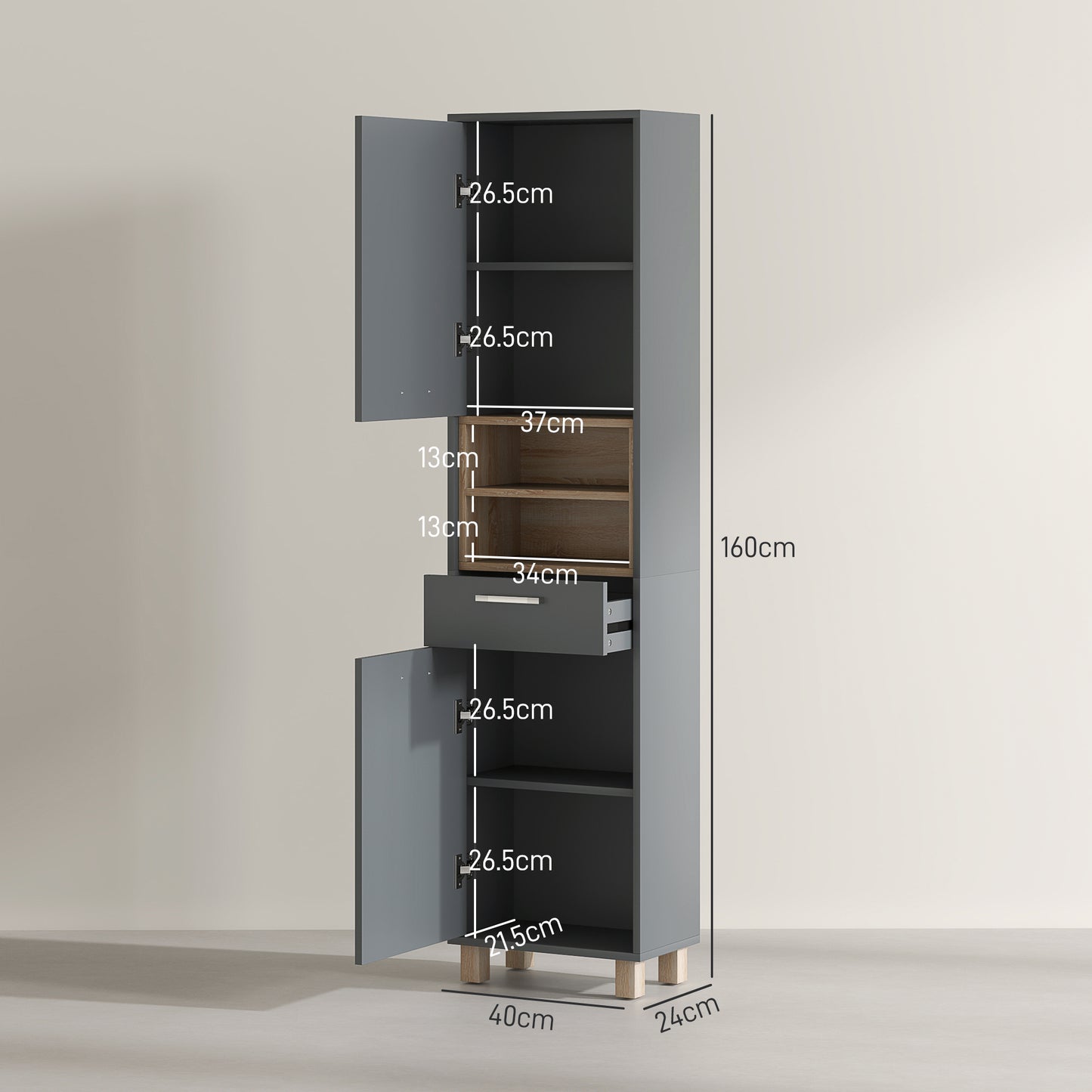 Suna Tall Bathroom Storage Cabinet With Moisture Resistant Board Finish Matte Grey