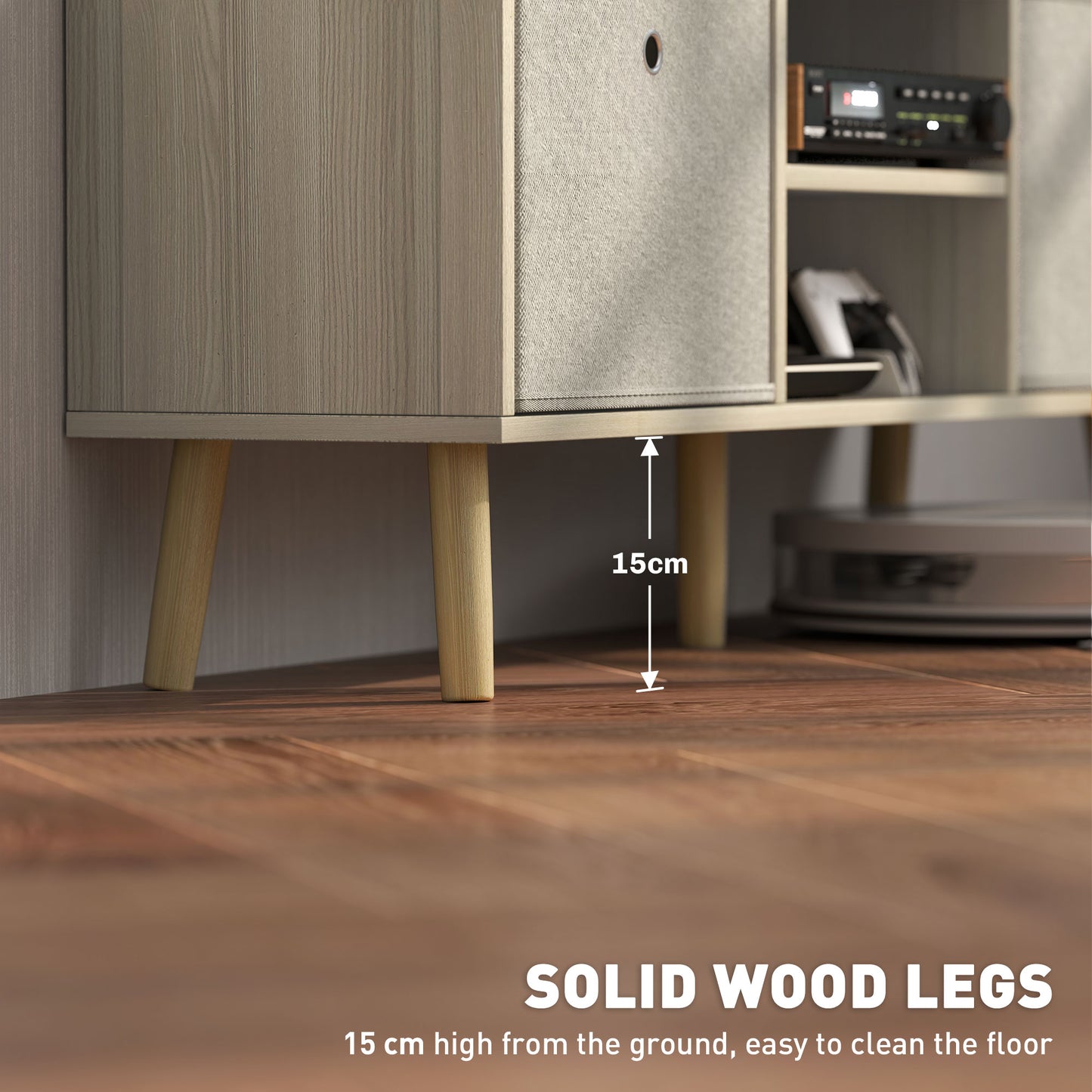 Lepa Yoha 110cm Natural Wood TV Storage Cabinet With Fabric Fold Down Drawers For Screens Up To 50 Inches