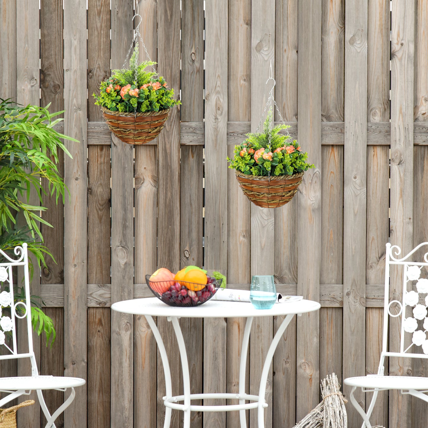 Conivi Set Of 2 Artificial Lisianthus Hanging Flower Pots In Orange And Green