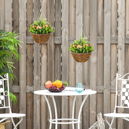 Conivi Set Of 2 Artificial Lisianthus Hanging Flower Pots In Orange And Green