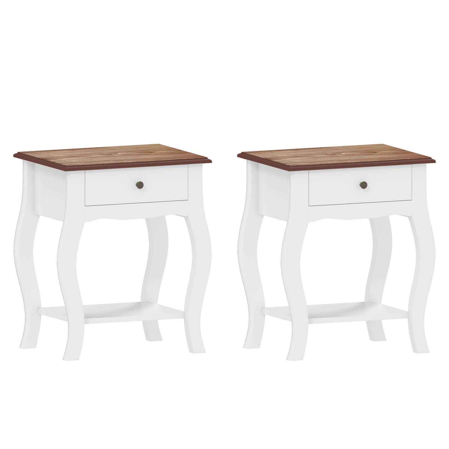 Rifipa White Set Of 2 French Style Bedside Tables With Drawer And Open Shelf