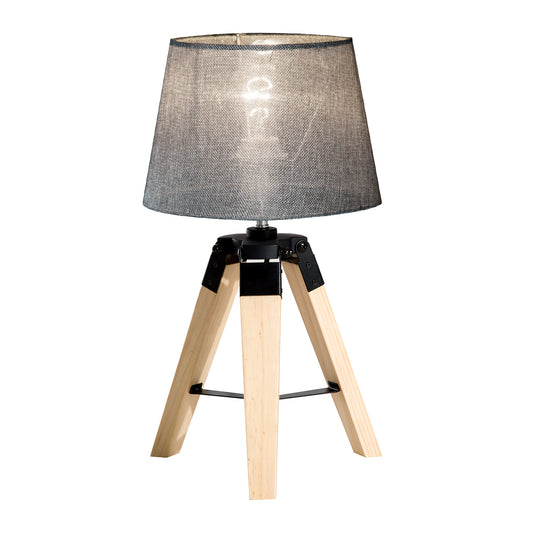 Narose Wood Grey Tripod Table Lamp With Fabric Shade And E27 Base