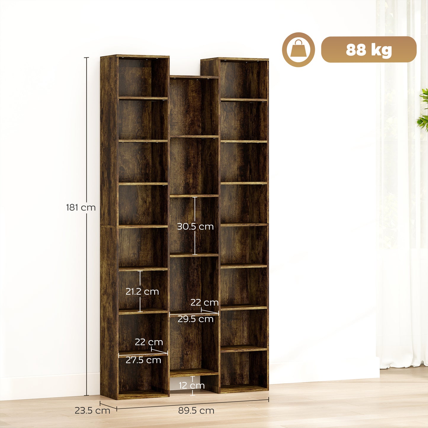 Elmaso Wooden Brown Twenty One Compartment Storage Bookcase