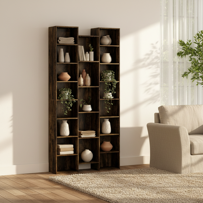 Elmaso Wooden Brown Twenty One Compartment Storage Bookcase