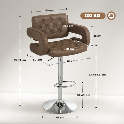 Fivepa Coffee Brown Faux Leather Adjustable Swivel Bar Stool With Armrests