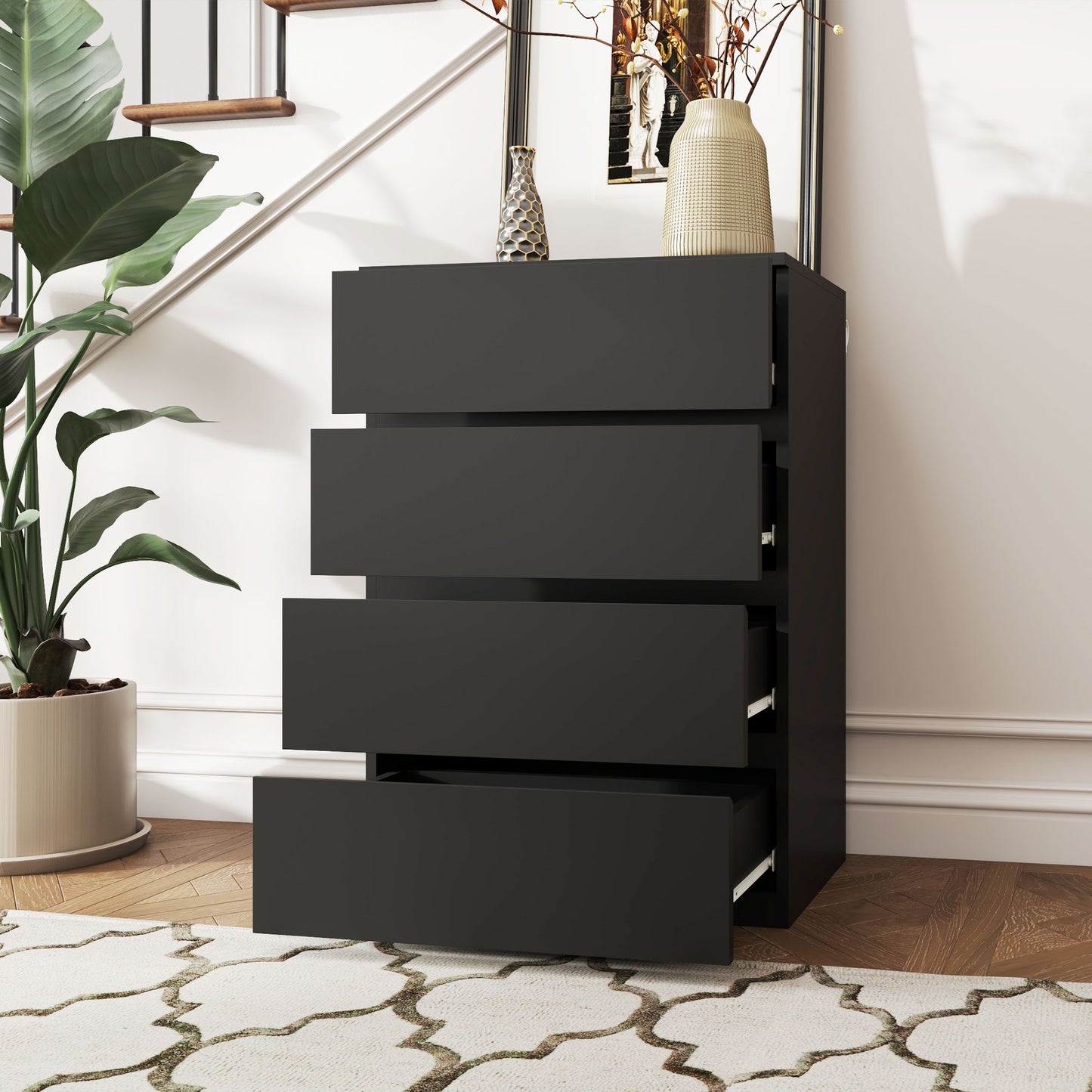 Retture Wooden Neutral Finish 4 Drawer Modern Storage Chest