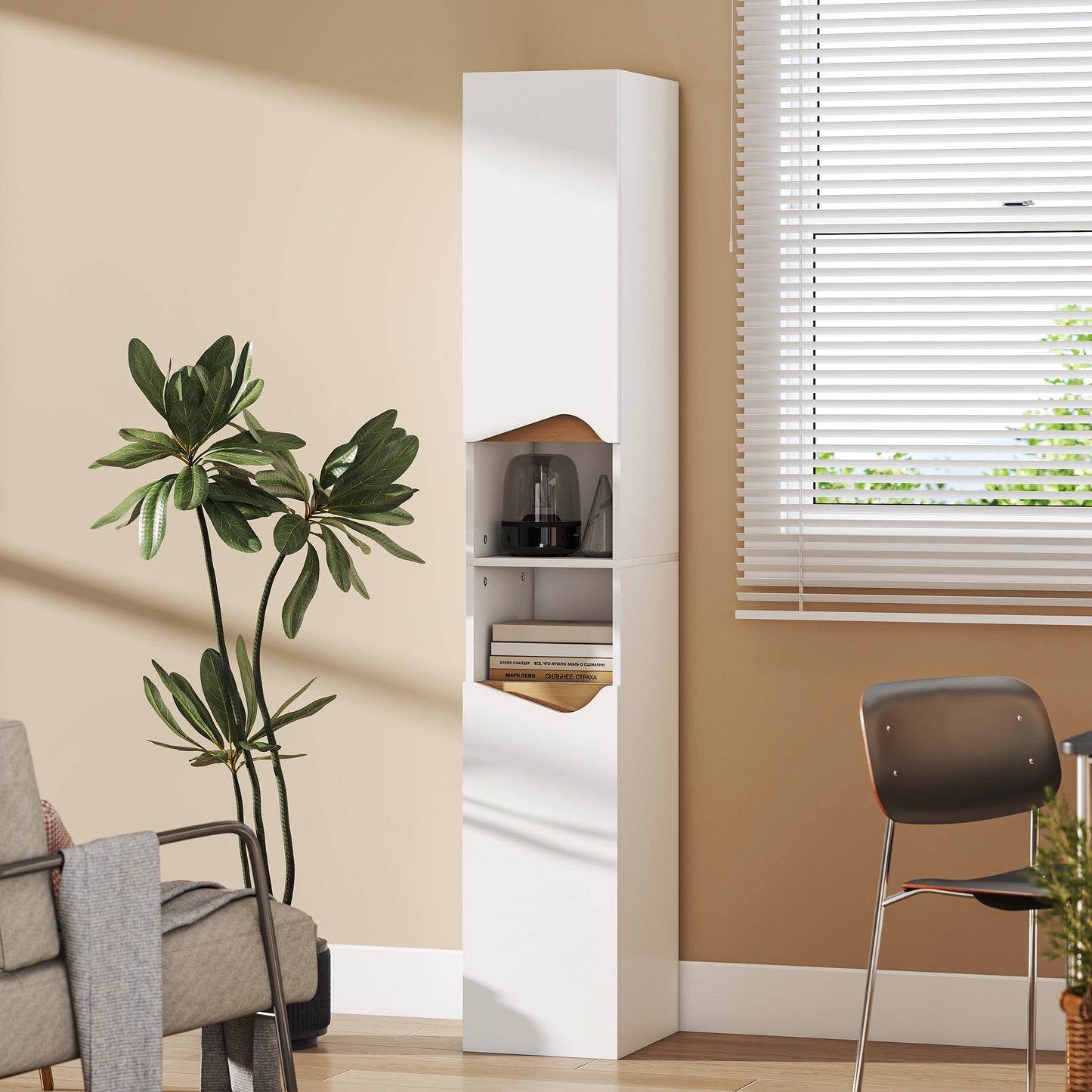 Rasa Slim Tall Bathroom Storage Cabinet With 2 Doors And 2 Shelves White