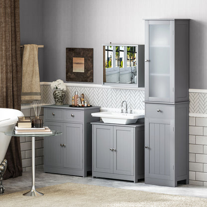 Seseha Grey Under Sink Vanity Cupboard With Double Doors And Adjustable Shelving For Fauxdestal Or OFauxn Basin