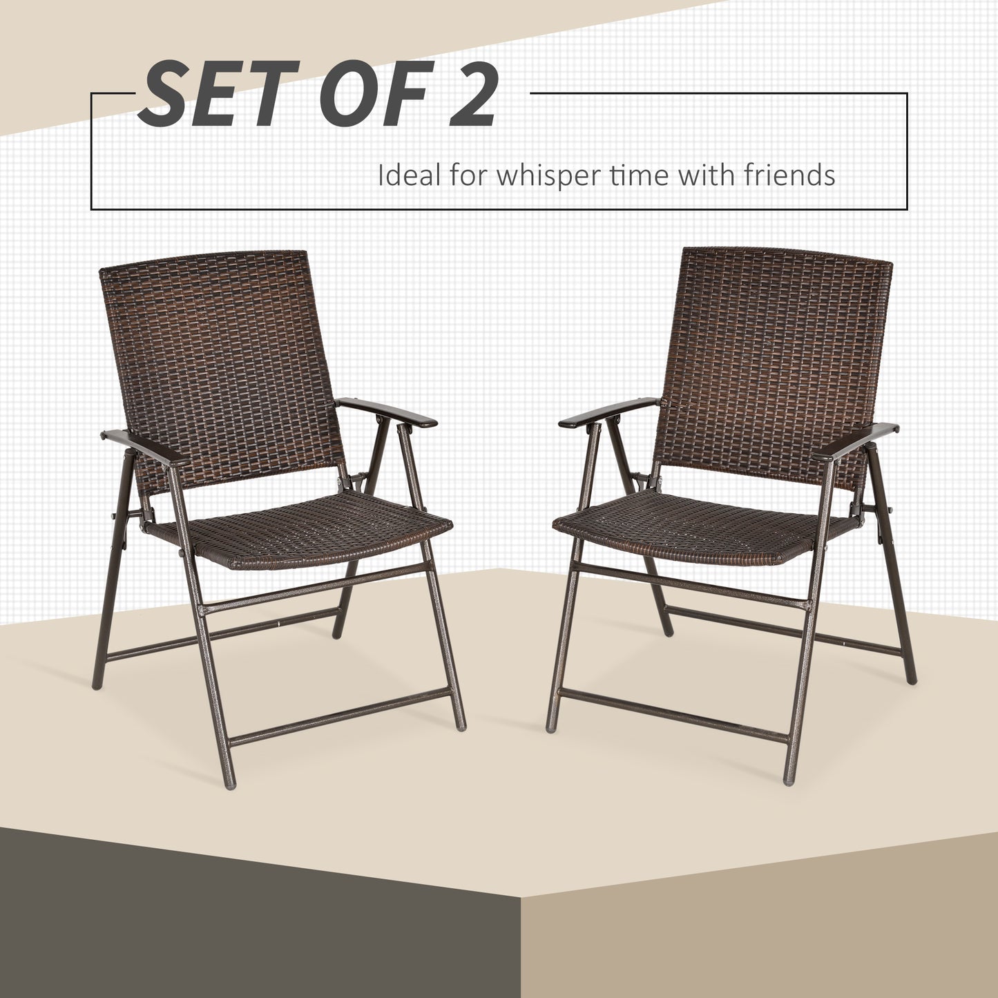 Soto Rattan Brown Set Of 2 Folding Outdoor Garden Dining Chairs