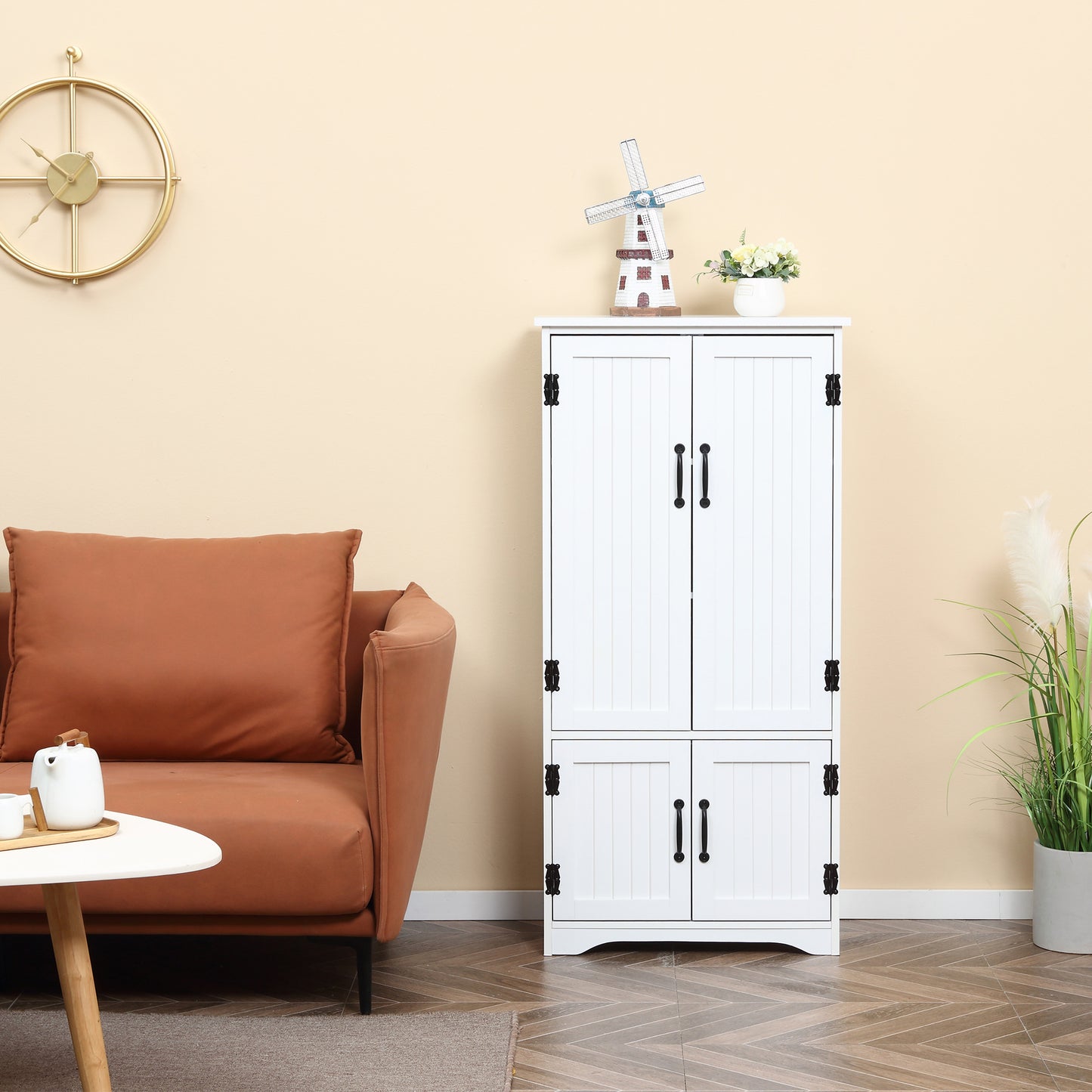Rifa Wooden White Accent Storage Cabinet With Adjustable Shelves And Double Doors