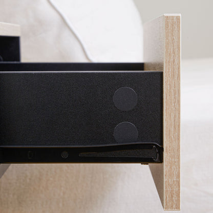 Sebato Set of 2 Oak Effect Wooden Floating Bedside Tables With Drawer And Shelf Wall Mounted 46 x 30 x 30 cm