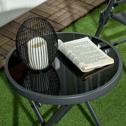 Laparo Metal And Glass Black Folding Outdoor Side Table 45cm With Marble Effect Top