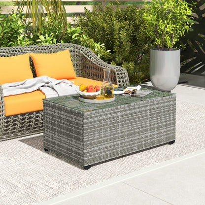 Vimi 90cm Rattan Light Grey Glass Top Side Table
