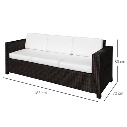 Sediri Brown Rattan 3 Seater Garden Outdoor Sofa With White Cushions