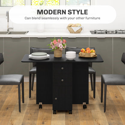 Midile Wooden Distressed Black Drop Leaf Dining Table With Storage Seating 6
