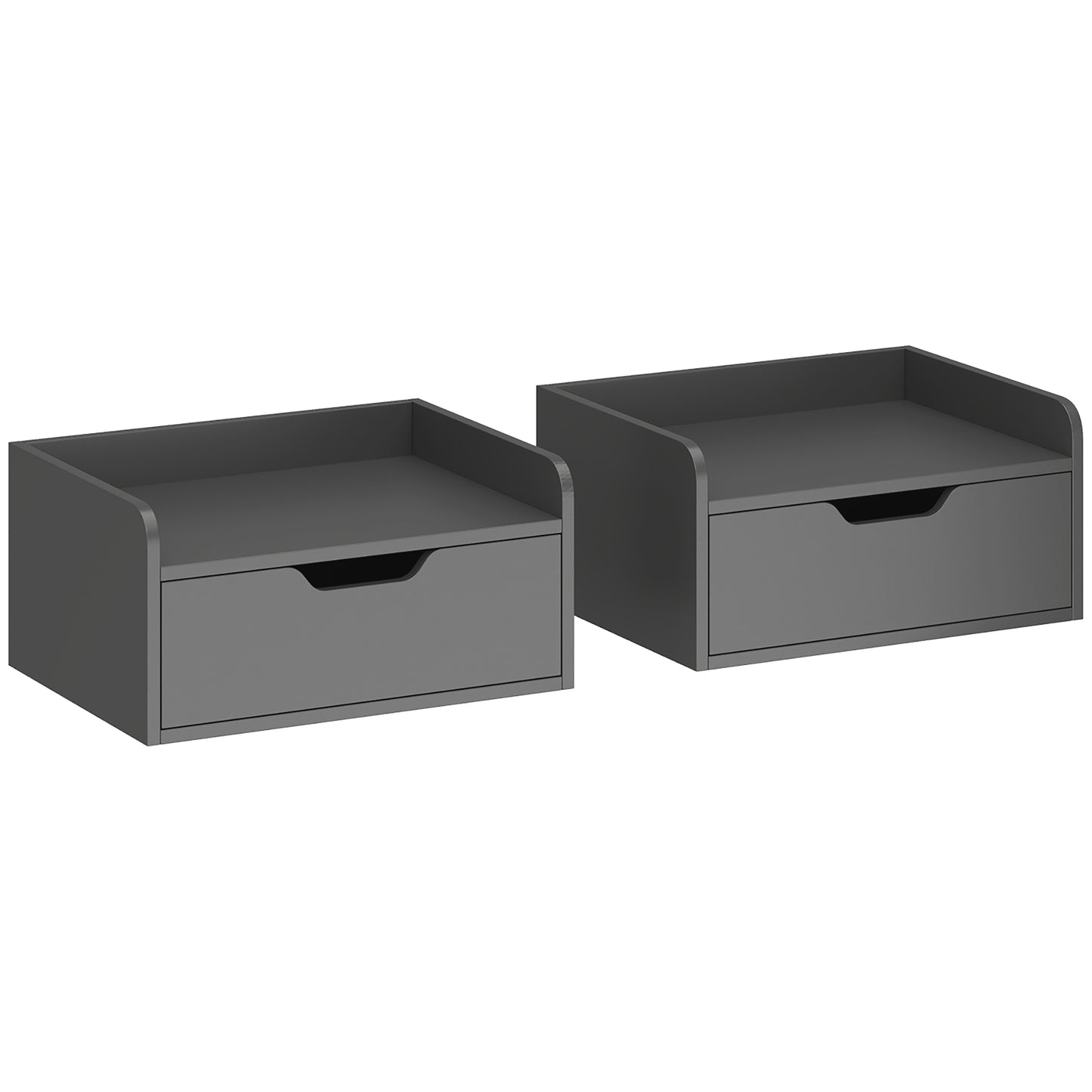 Levaco Set Of 2 Wall Mounted Wooden Black Bedside Tables With Drawer Storage