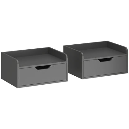 Levaco Set Of 2 Wall Mounted Wooden Black Bedside Tables With Drawer Storage