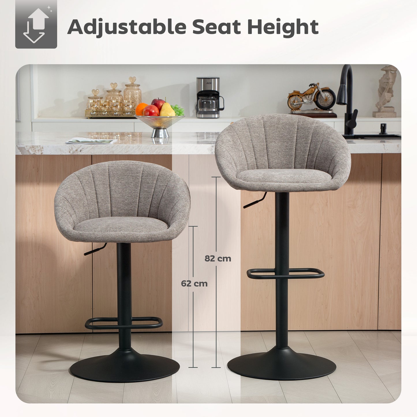 Relodi Lifa Set Of 2 Grey Upholstered Relaxed Tub Style Bar Chairs