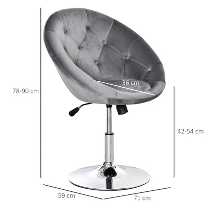 Vefi Fabric Grey Adjustable Velvet Vanity Stool With Tufted Seat And Swivel Base
