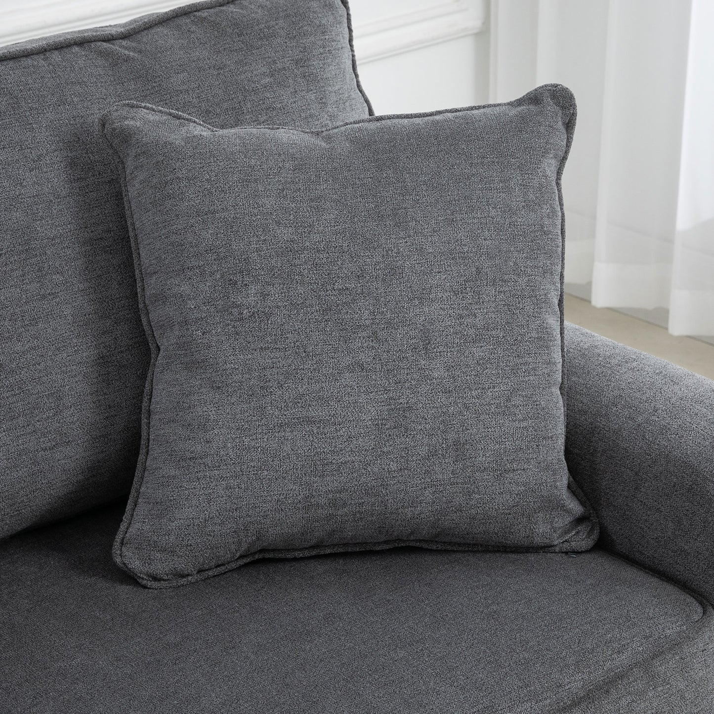 Tael Yolo Grey Fabric 3 Seater Sofa With Nail Head Trim And 2 Cushions