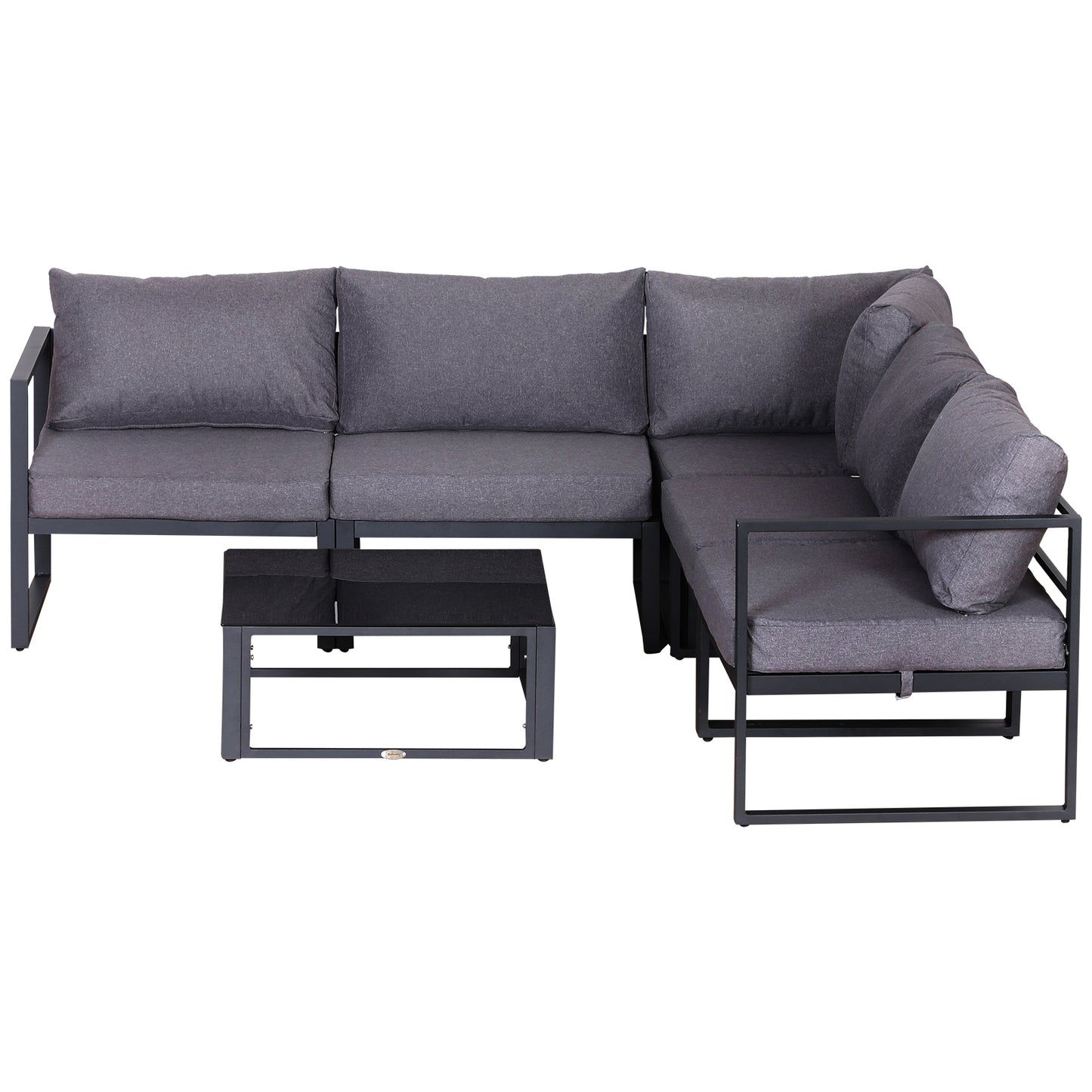 Dokase 5 Seater Grey Outdoor Corner Sofa Set with Coffee Table and Chair Aluminium Framae