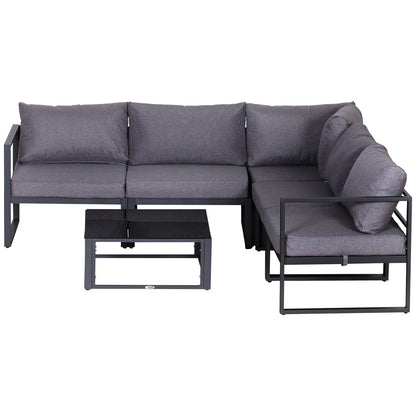 Dokase 5 Seater Grey Outdoor Corner Sofa Set with Coffee Table and Chair Aluminium Framae
