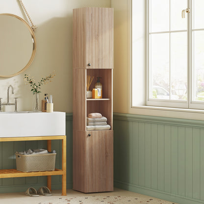 Zivi Tall 6 Tier Bathroom Storage Cabinet Natural Finish