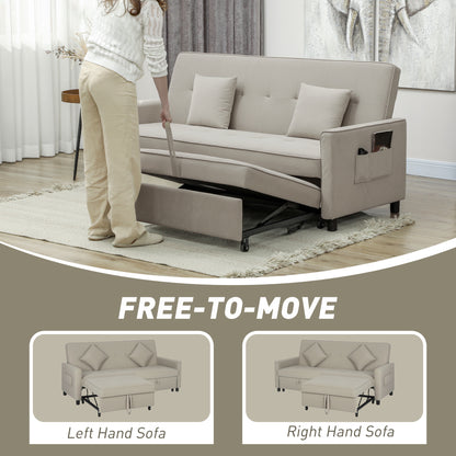 Yokari Beige Upholstered 3 Seater Convertible Sofa Bed Tufted