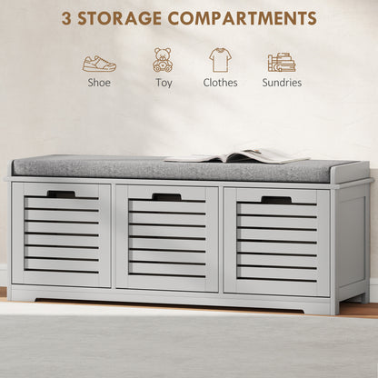 Vazi Wooden Grey 3 Drawer Shoe Storage Bench With Padded Top