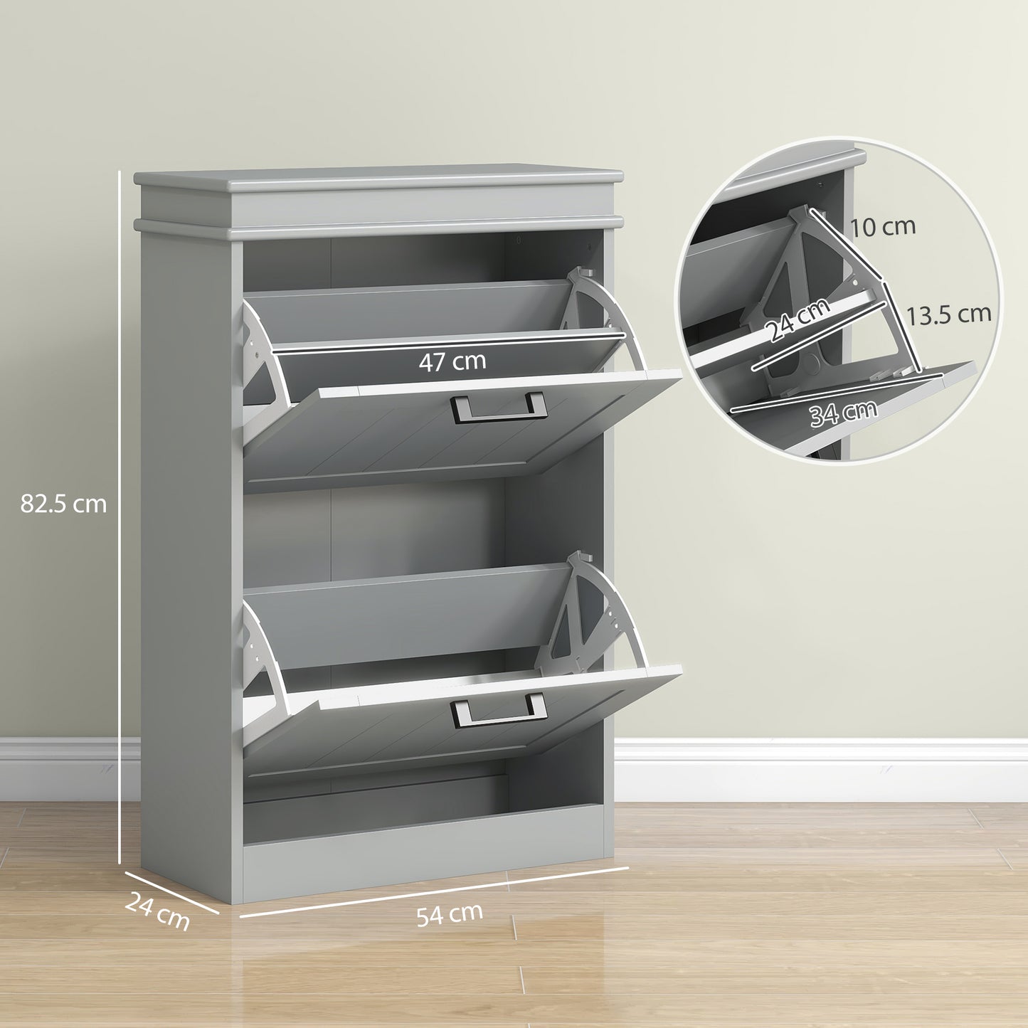 Falifa Wooden Grey Minimal 2 Drawer Shoe Cabinet For 10 Pairs