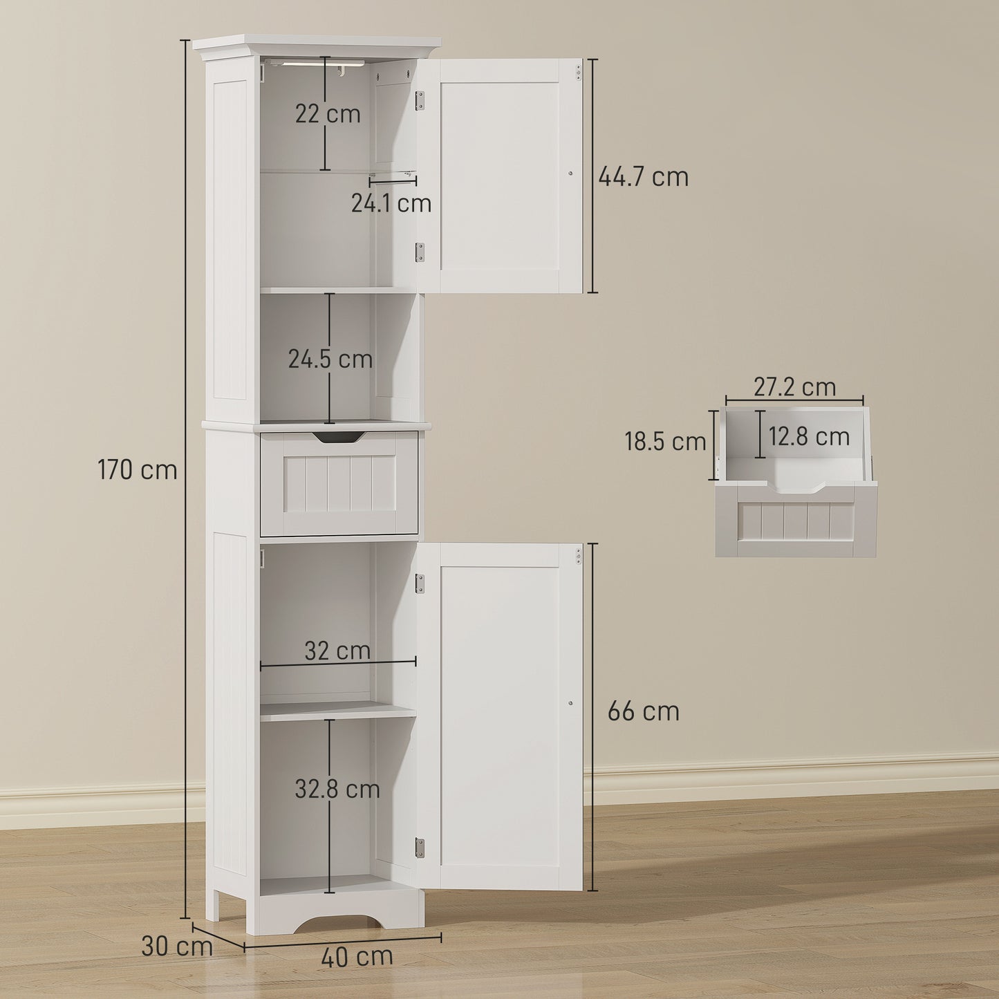 Morale Slim Bathroom Storage Cabinet With Integrated Sensor Lighting White