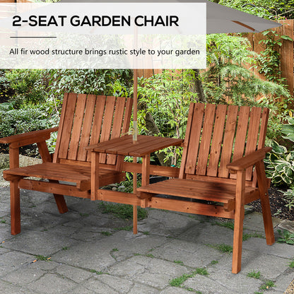Hasa Fir Wood Natural 2 Seater Garden Bench With Integrated Centre Table