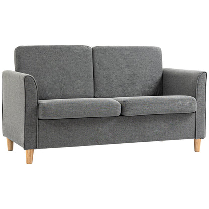 Loveka Fabric Grey Compact 2 Seater Sofa With Wooden Legs And Armrests