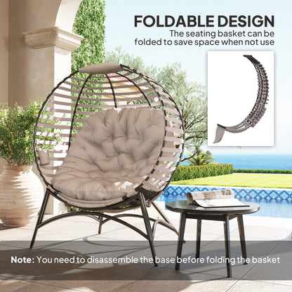 Lenika Oversized Rattan Light Grey Egg Chair With Cushion And Side Storage Pocket